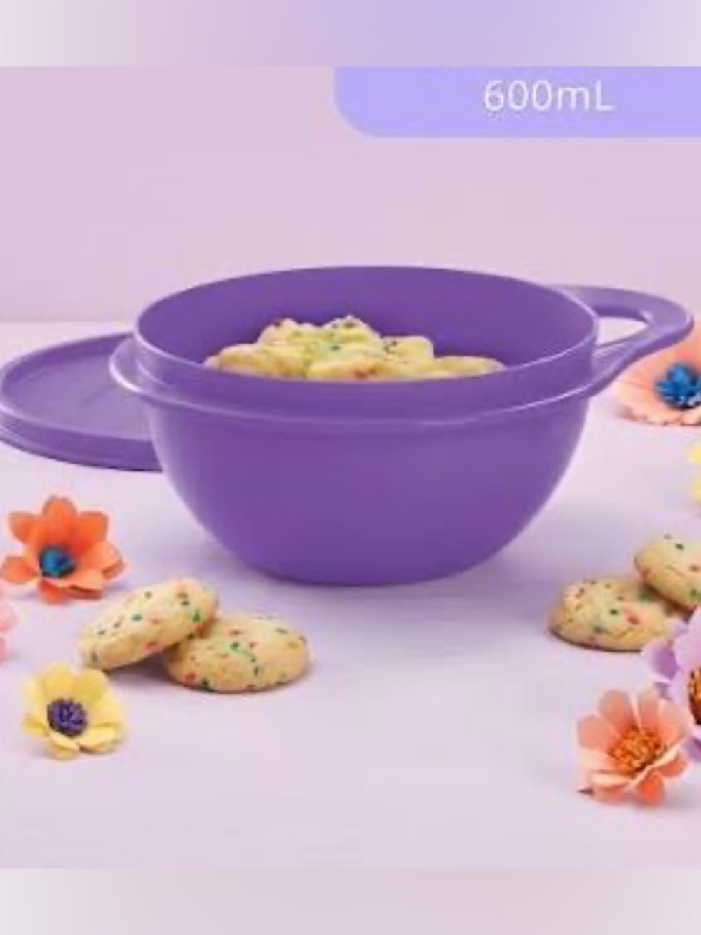 Purple Microwaveable Mixing Bowl with Lid - Home Kitchen 600ml